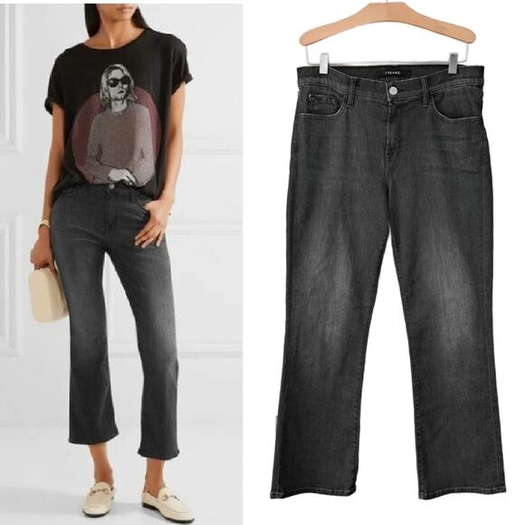 J BRAND Selena Mid Rise Bootcut Crop Jeans Size 29 Black Heath Soft Stretch - Picture 1 of 11